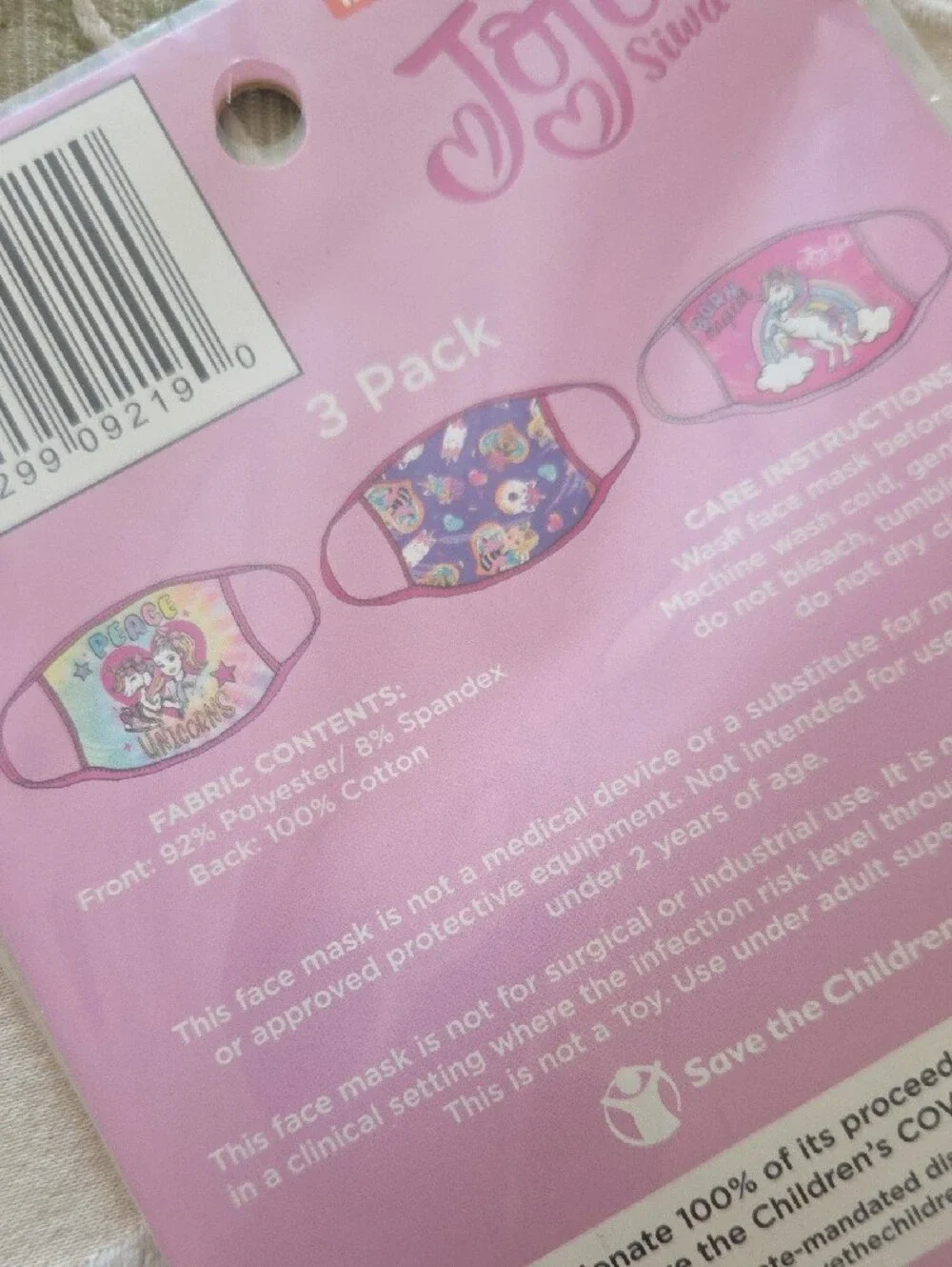🌟JoJo Siwa Rainbow Pastel Face Masks with Pink Trim - 2 Packs (6 Masks)